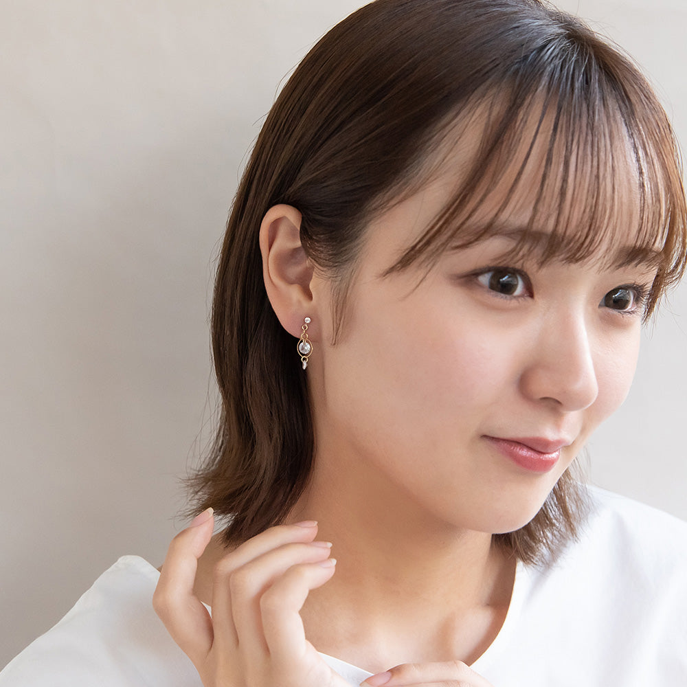 ノンホールピアス ニッケルフリー キュービックジルコニア サークル ワイヤー イヤリング 樹脂タイプ