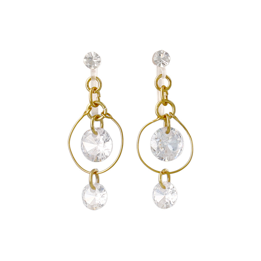 ノンホールピアス ニッケルフリー キュービックジルコニア サークル ワイヤー イヤリング 樹脂タイプ