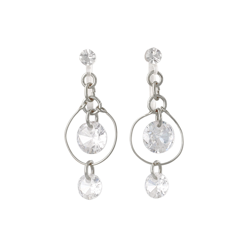 ノンホールピアス ニッケルフリー キュービックジルコニア サークル ワイヤー イヤリング 樹脂タイプ