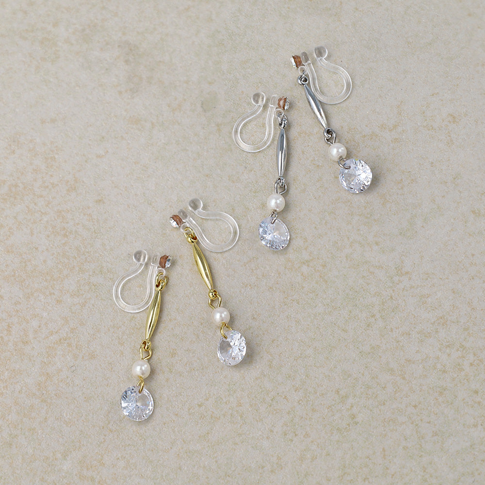 ノンホールピアス ニッケルフリー メタル キュービックジルコニア パール イヤリング 樹脂タイプ