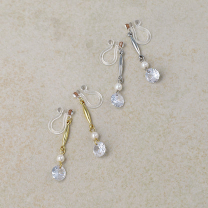 ノンホールピアス ニッケルフリー メタル キュービックジルコニア パール イヤリング 樹脂タイプ