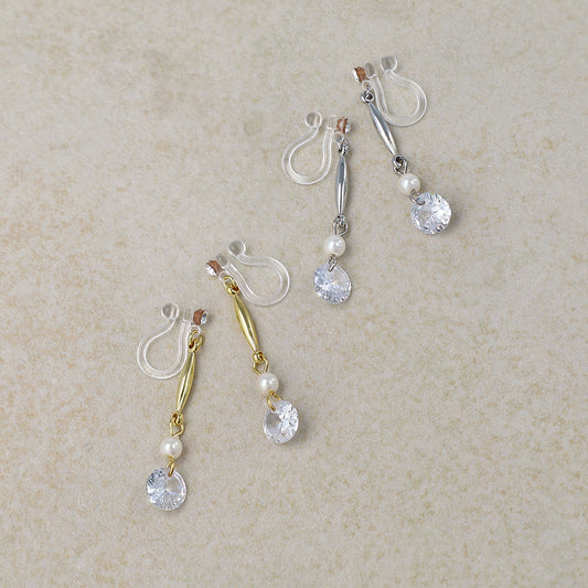 ノンホールピアス ニッケルフリー メタル キュービックジルコニア パール イヤリング 樹脂タイプ