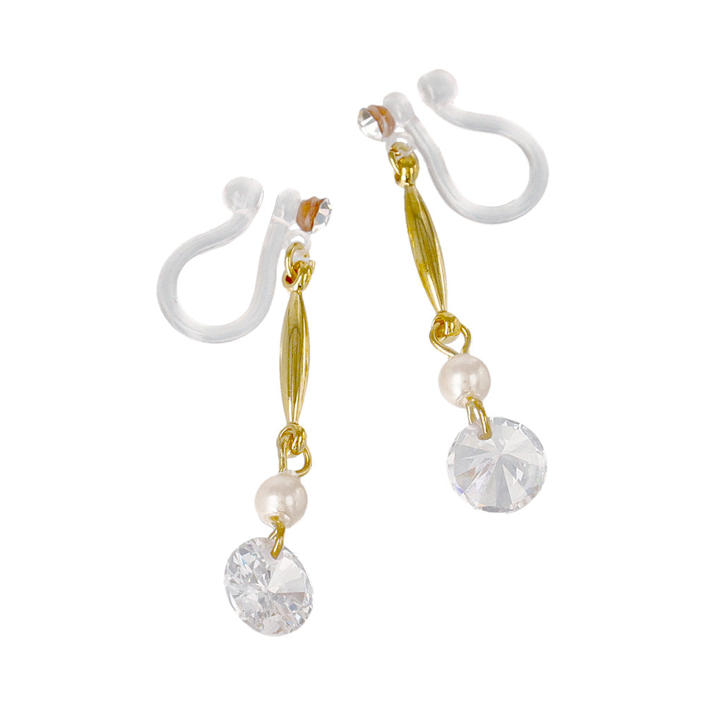 ノンホールピアス ニッケルフリー メタル キュービックジルコニア パール イヤリング 樹脂タイプ