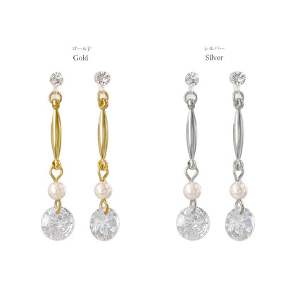 ノンホールピアス ニッケルフリー メタル キュービックジルコニア パール イヤリング 樹脂タイプ