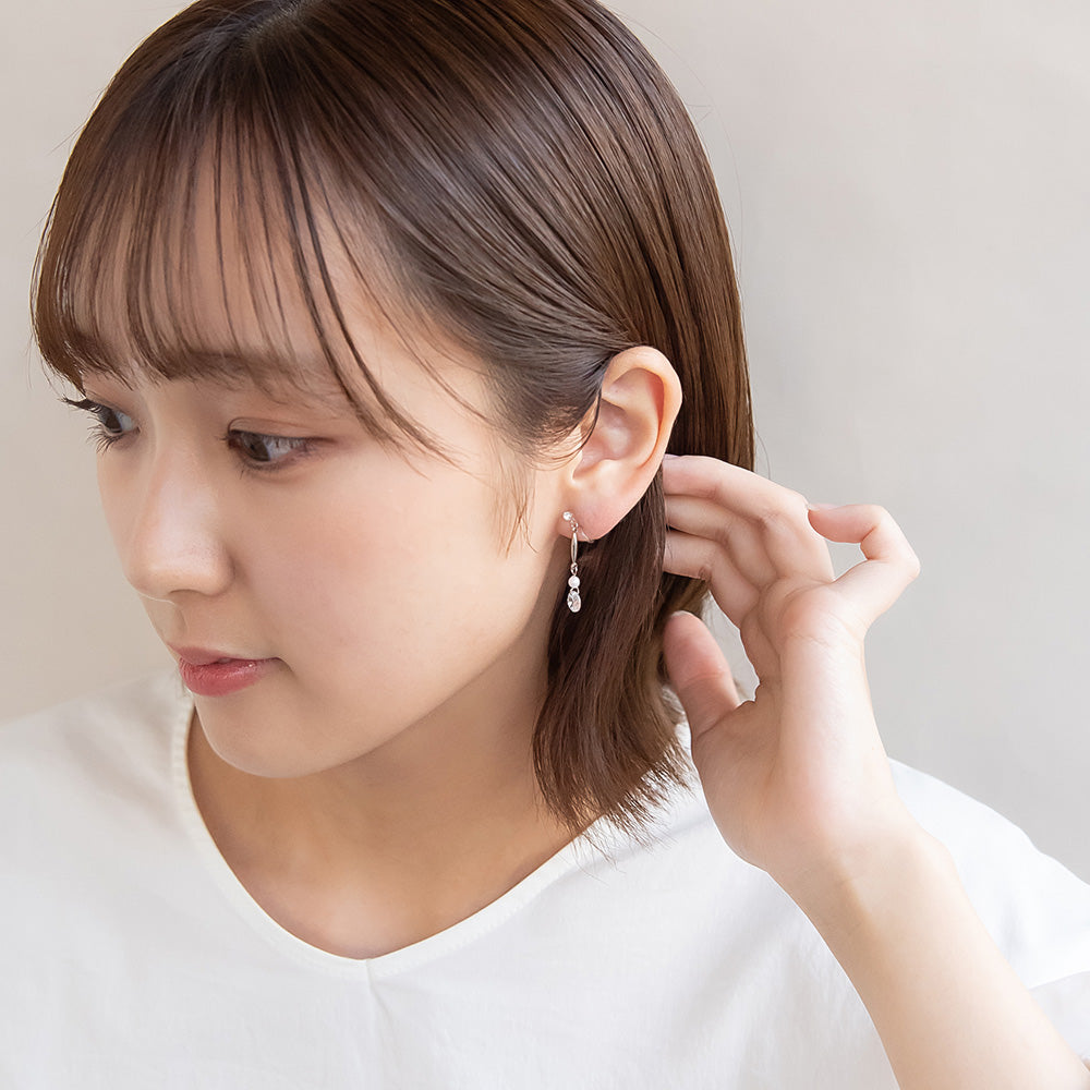 ノンホールピアス ニッケルフリー メタル キュービックジルコニア パール イヤリング 樹脂タイプ