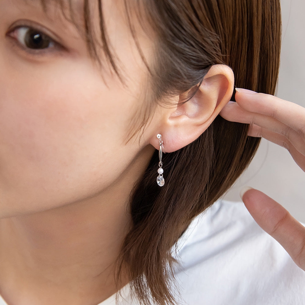 ノンホールピアス ニッケルフリー メタル キュービックジルコニア パール イヤリング 樹脂タイプ