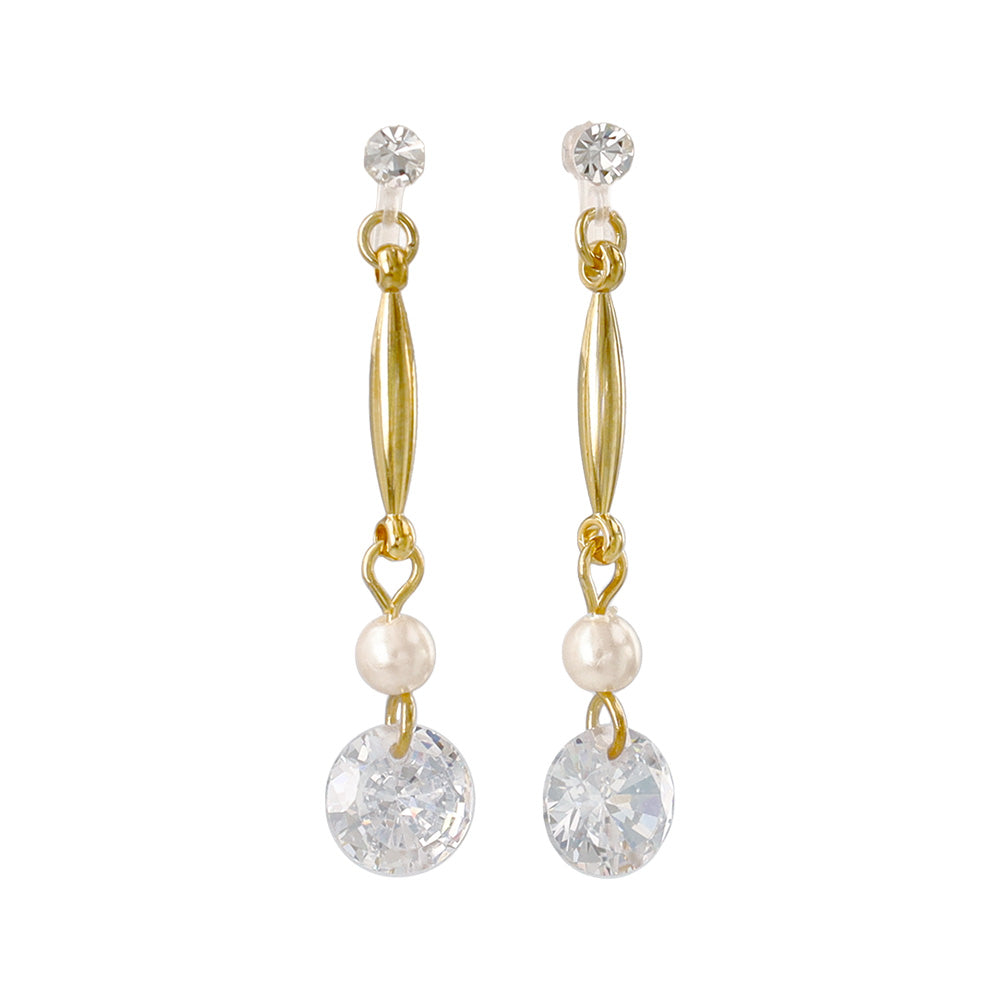 ノンホールピアス ニッケルフリー メタル キュービックジルコニア パール イヤリング 樹脂タイプ