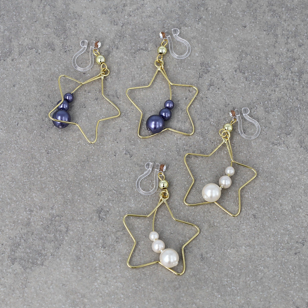 ノンホールピアス ニッケルフリー 宇宙モチーフ スターフレーム 惑星パール イヤリング 樹脂タイプ