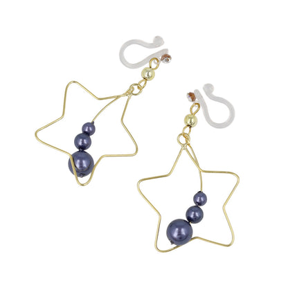 ノンホールピアス ニッケルフリー 宇宙モチーフ スターフレーム 惑星パール イヤリング 樹脂タイプ