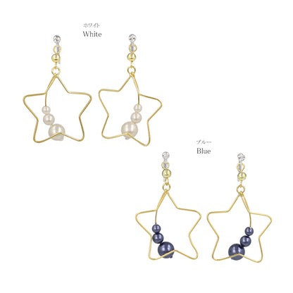 ノンホールピアス ニッケルフリー 宇宙モチーフ スターフレーム 惑星パール イヤリング 樹脂タイプ