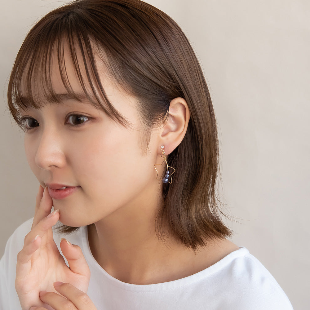 ノンホールピアス ニッケルフリー 宇宙モチーフ スターフレーム 惑星パール イヤリング 樹脂タイプ
