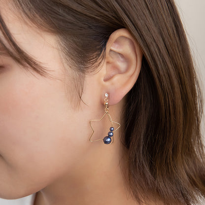 ノンホールピアス ニッケルフリー 宇宙モチーフ スターフレーム 惑星パール イヤリング 樹脂タイプ