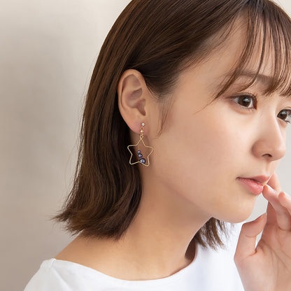 ノンホールピアス ニッケルフリー 宇宙モチーフ スターフレーム 惑星パール イヤリング 樹脂タイプ