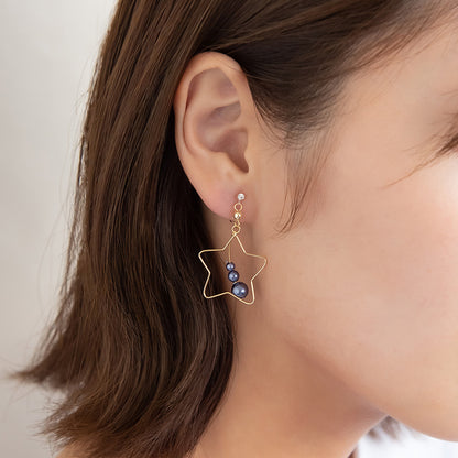 ノンホールピアス ニッケルフリー 宇宙モチーフ スターフレーム 惑星パール イヤリング 樹脂タイプ