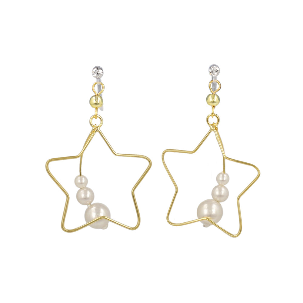 ノンホールピアス ニッケルフリー 宇宙モチーフ スターフレーム 惑星パール イヤリング 樹脂タイプ