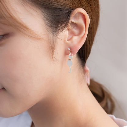 ノンホールピアス ネコ フラワー ウェーブ ドロップ イヤリング 樹脂タイプ