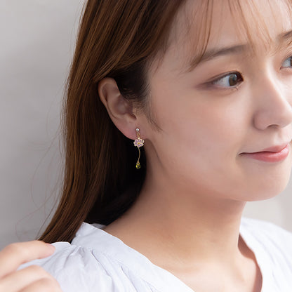 ノンホールピアス ネコ フラワー ウェーブ ドロップ イヤリング 樹脂タイプ