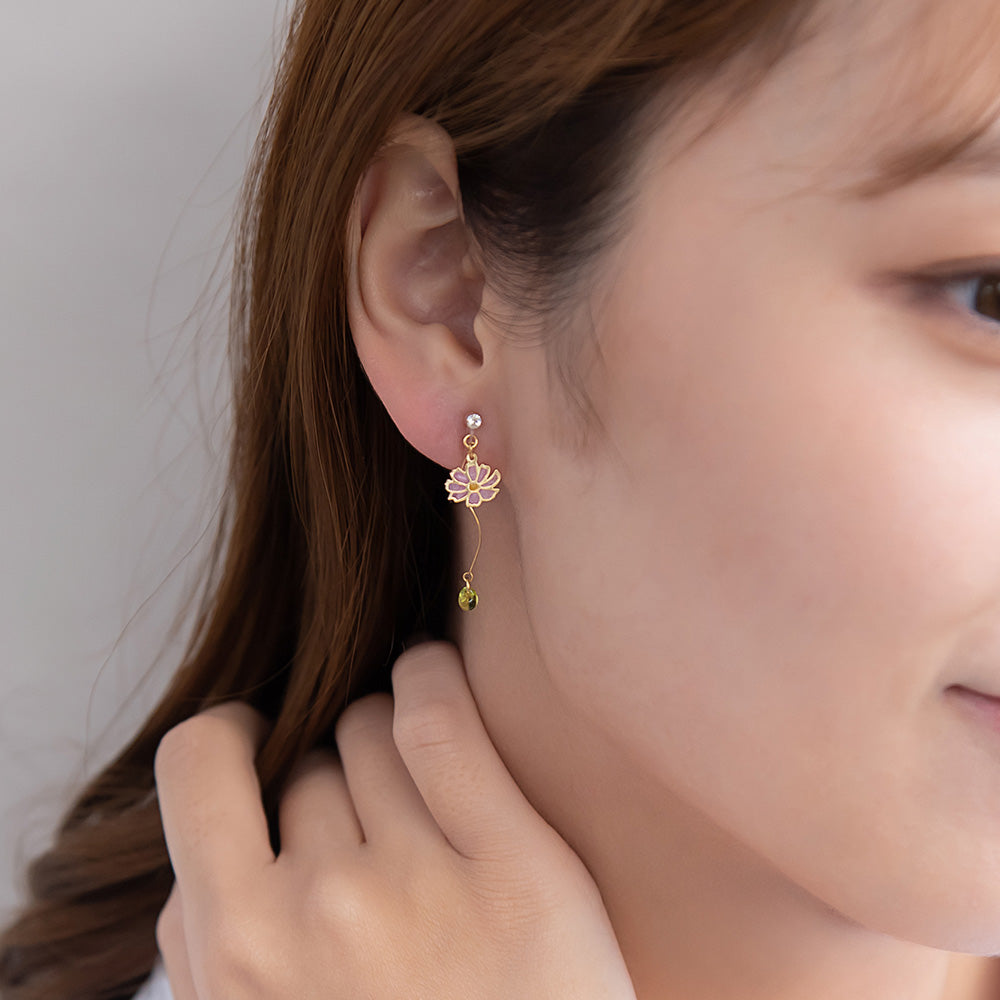 ノンホールピアス ネコ フラワー ウェーブ ドロップ イヤリング 樹脂タイプ