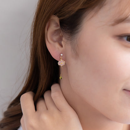 ノンホールピアス ネコ フラワー ウェーブ ドロップ イヤリング 樹脂タイプ