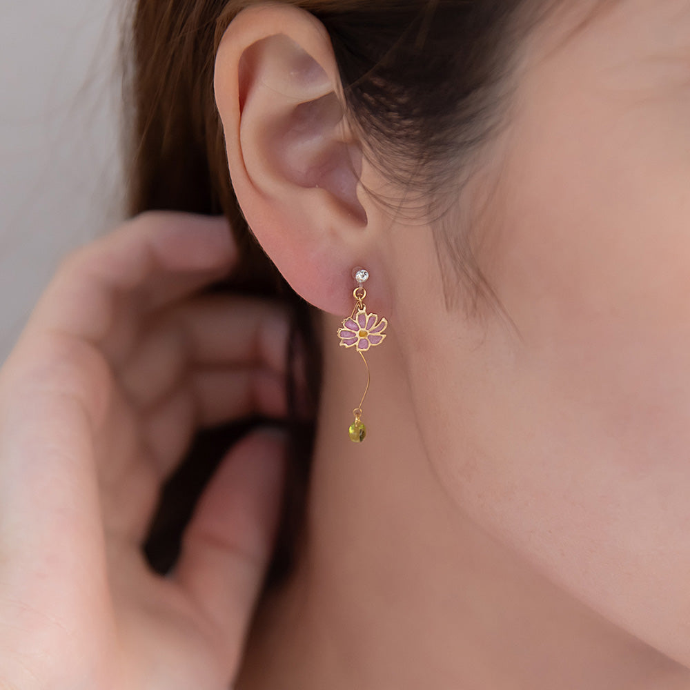 ノンホールピアス ネコ フラワー ウェーブ ドロップ イヤリング 樹脂タイプ