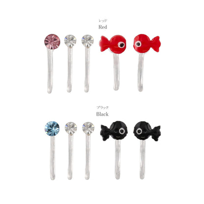 ノンホールピアス ニッケルフリー ミニ 金魚 カラー ストーン 5個セット イヤリング 樹脂タイプ