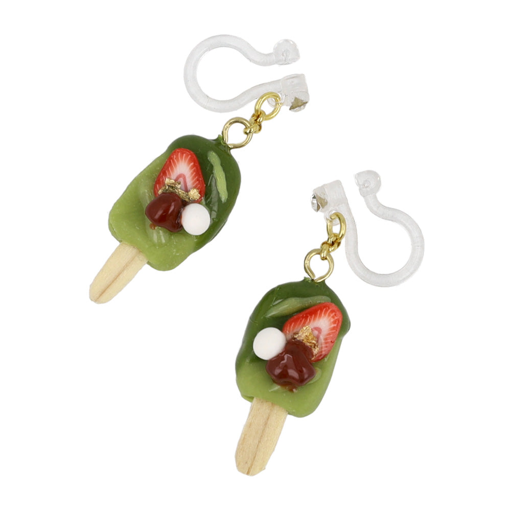 ノンホールピアス 抹茶 アイスバー 苺 イヤリング 樹脂タイプ