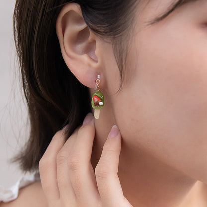 ノンホールピアス 抹茶 アイスバー 苺 イヤリング 樹脂タイプ