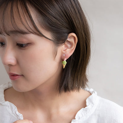 ノンホールピアス 抹茶 アイスクリーム イヤリング 樹脂タイプ