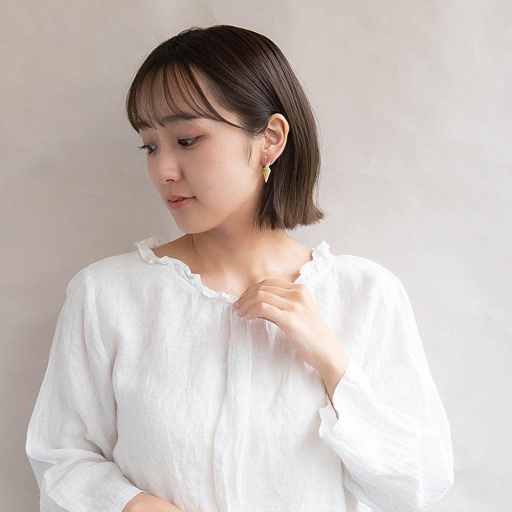 ノンホールピアス 抹茶 アイスクリーム イヤリング 樹脂タイプ