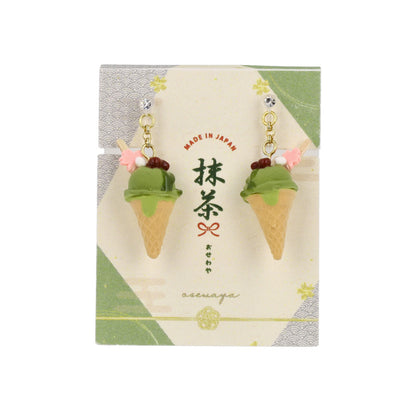 ノンホールピアス 抹茶 アイスクリーム コーン 桜 イヤリング 樹脂タイプ