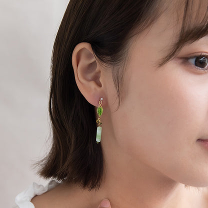 ノンホールピアス 抹茶 葉 マーブル ビーズ イヤリング 樹脂タイプ