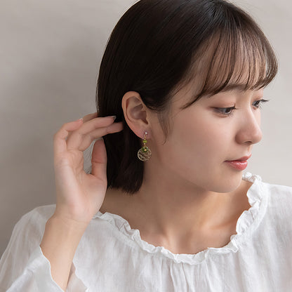 ノンホールピアス 抹茶 麻の葉文様 サークル ビーズ イヤリング 樹脂タイプ