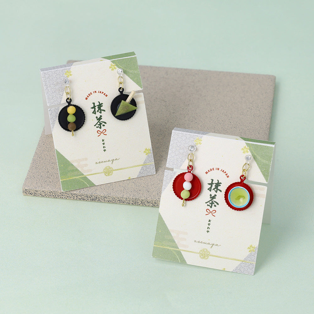 ノンホールピアス 抹茶 和菓子 お茶 イヤリング 樹脂タイプ