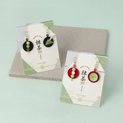 ノンホールピアス 抹茶 和菓子 お茶 イヤリング 樹脂タイプ