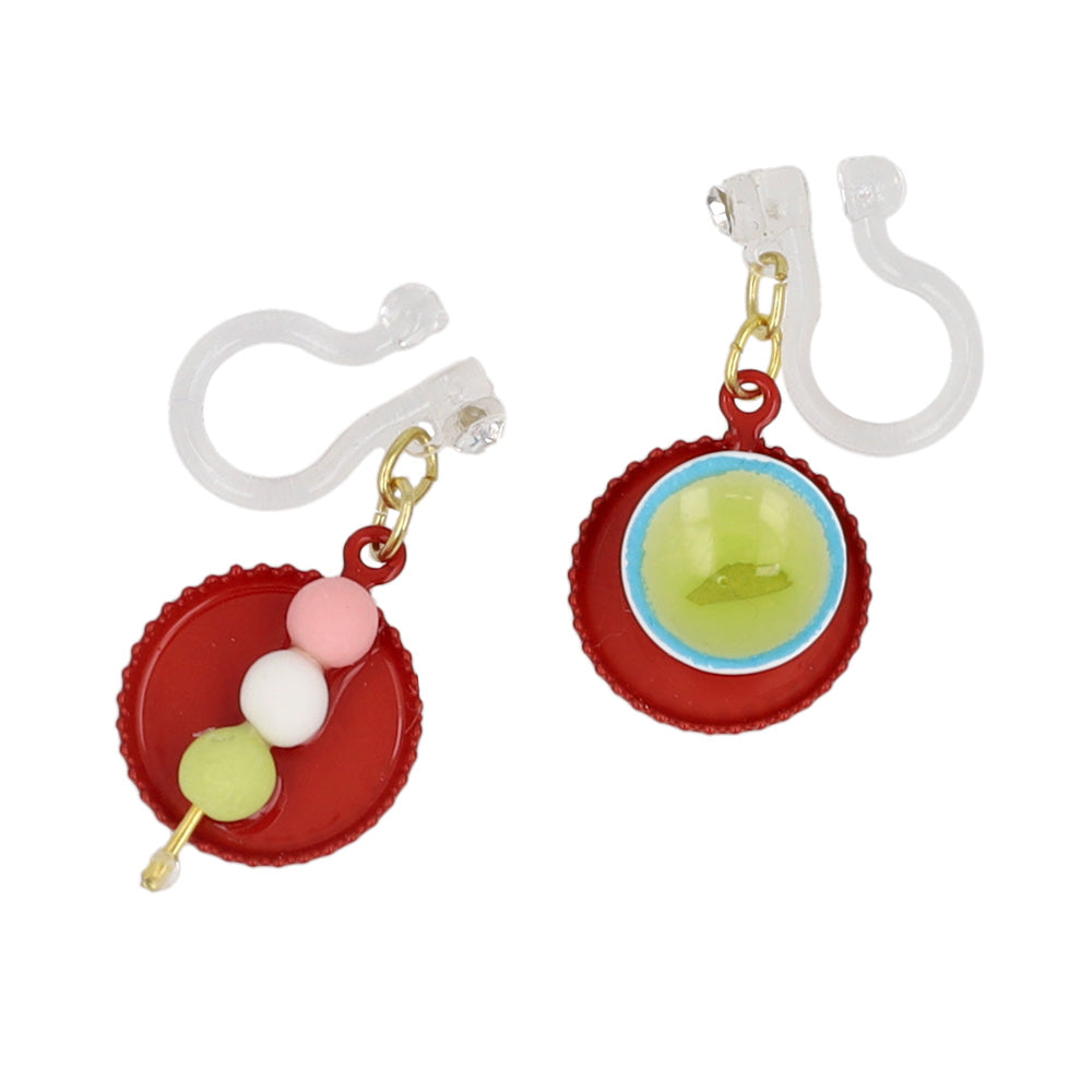 ノンホールピアス 抹茶 和菓子 お茶 イヤリング 樹脂タイプ