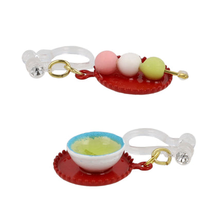 ノンホールピアス 抹茶 和菓子 お茶 イヤリング 樹脂タイプ