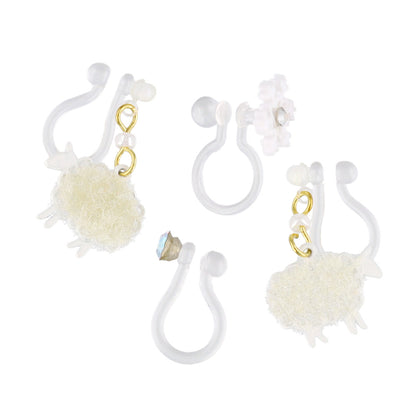 ノンホールピアス ニッケルフリー ひつじ 雪の結晶 ストーン 4個セット イヤリング 樹脂タイプ