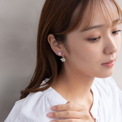 ノンホールピアス ニッケルフリー ひつじ 雪の結晶 ストーン 4個セット イヤリング 樹脂タイプ