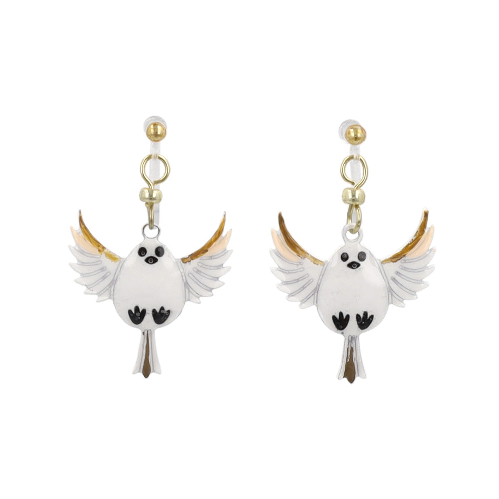 ノンホールピアス ニッケルフリー 羽ばたく シマエナガ イヤリング 樹脂タイプ