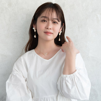 ピアス ニッケルフリー メタル パール フラワー 花 リーフ チェーン チタンポスト ドロップピアス