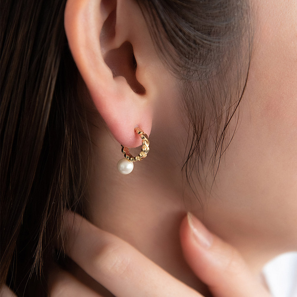 ピアス メタル ミニ ハート パール チタンポスト C型 スタッドピアス