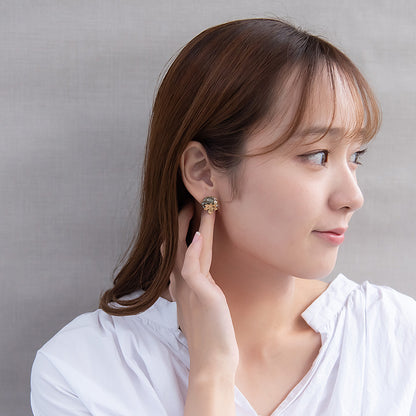 ピアス メタル 楓の葉 メイプル カラー ビーズ パール サークル ステンレスポスト スタッドピアス