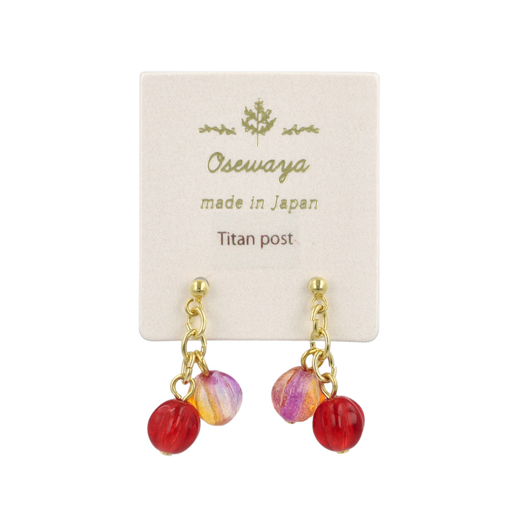 ピアス グラデーション ガラス玉 ストーン チタンポスト スタッドピアス