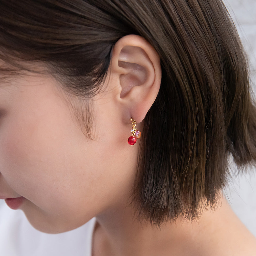 ピアス グラデーション ガラス玉 ストーン チタンポスト スタッドピアス