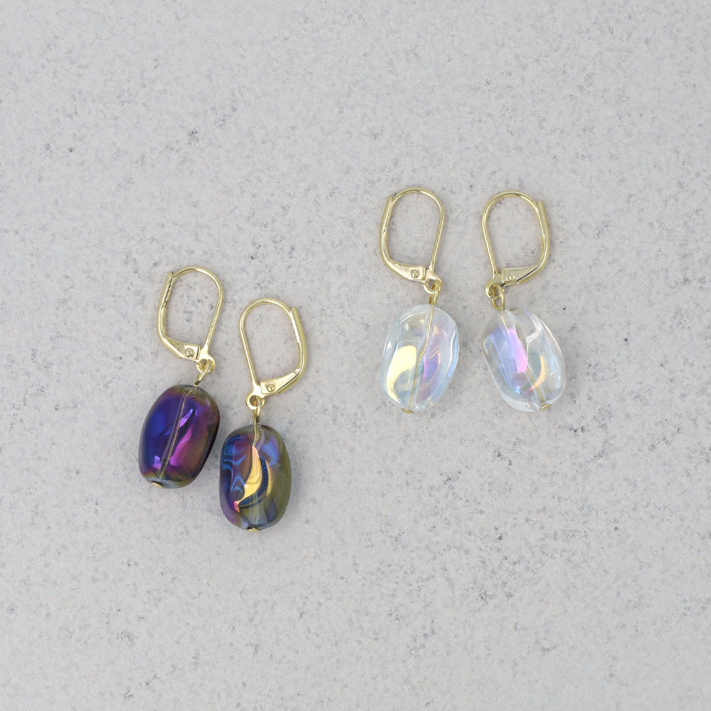 ピアス オーバル オーロラカラー クリアビーズ フックピアス