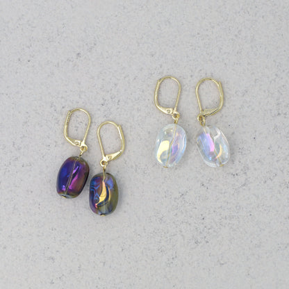 ピアス オーバル オーロラカラー クリアビーズ フックピアス
