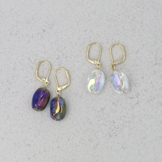 ピアス オーバル オーロラカラー クリアビーズ フックピアス