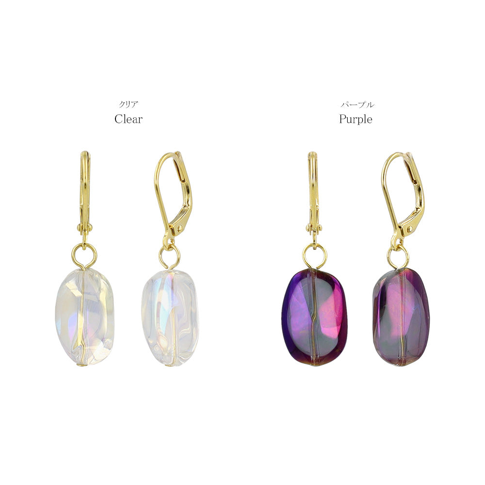ピアス オーバル オーロラカラー クリアビーズ フックピアス