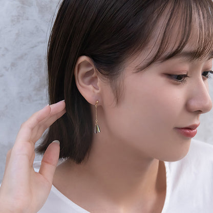 ピアス オーロラカラー ビーズ チェーン チタンポスト スタッドピアス