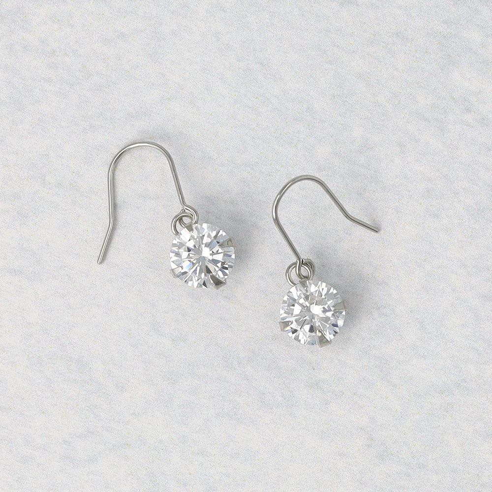 ピアス ニッケルフリー メタル キュービックジルコニア 1粒 6mm フックピアス